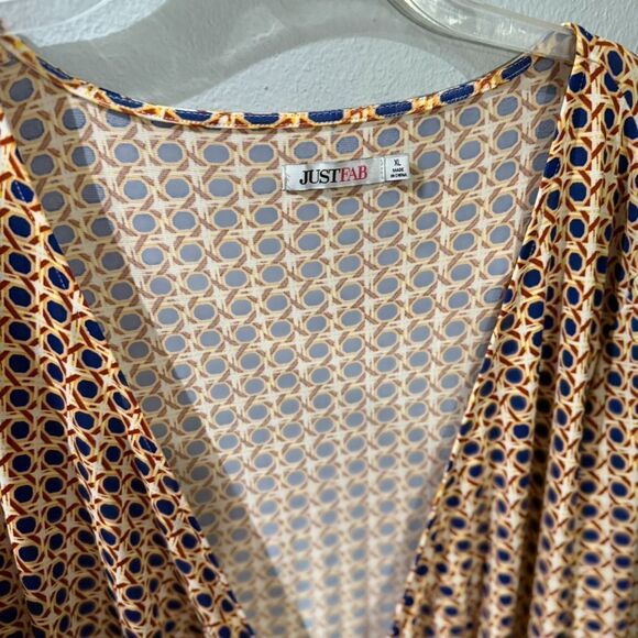 JustFab Open Front Patterned Tie Long Sleeve Blouse/ Dress Size XL - Picture 8 of 9